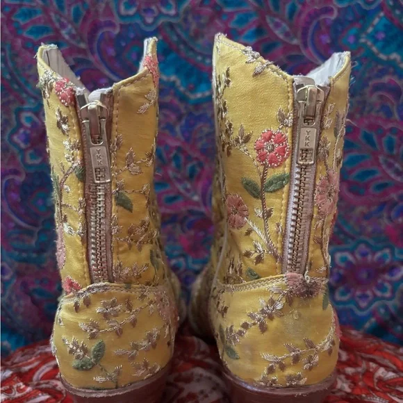 Free People Yellow Ankle Booties with Ornate Design - Picture 2 of 8